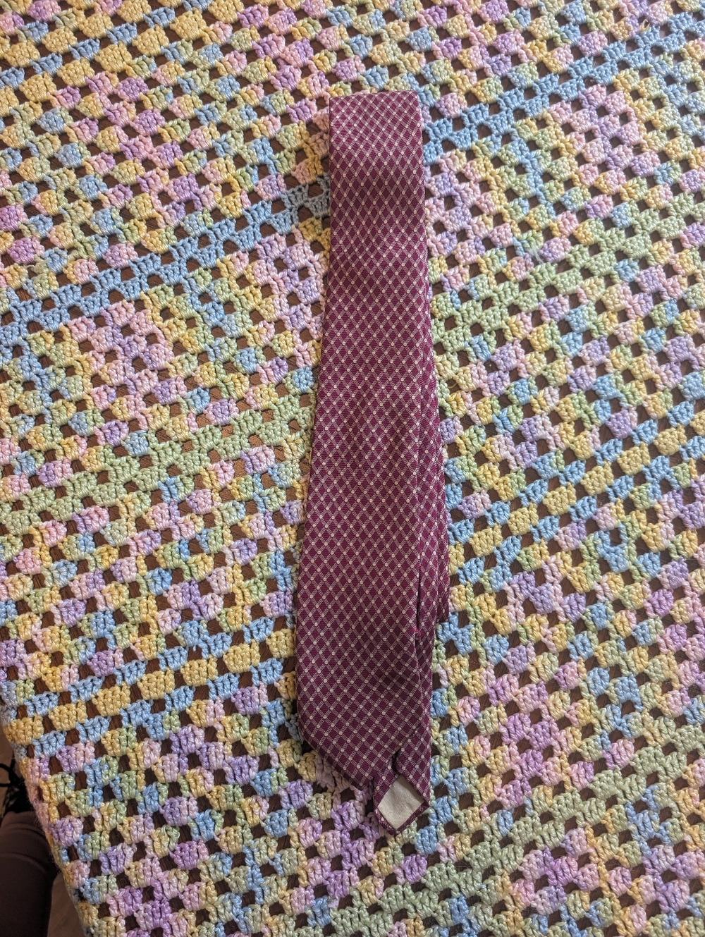 Pierre Cardin Men's Burgundy and Gold Geometric Silk Tie 100% Silk